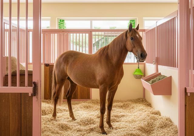 Caballo en pesebrera limpia dentro de las instalaciones de pensión equina del club en Elías Huila